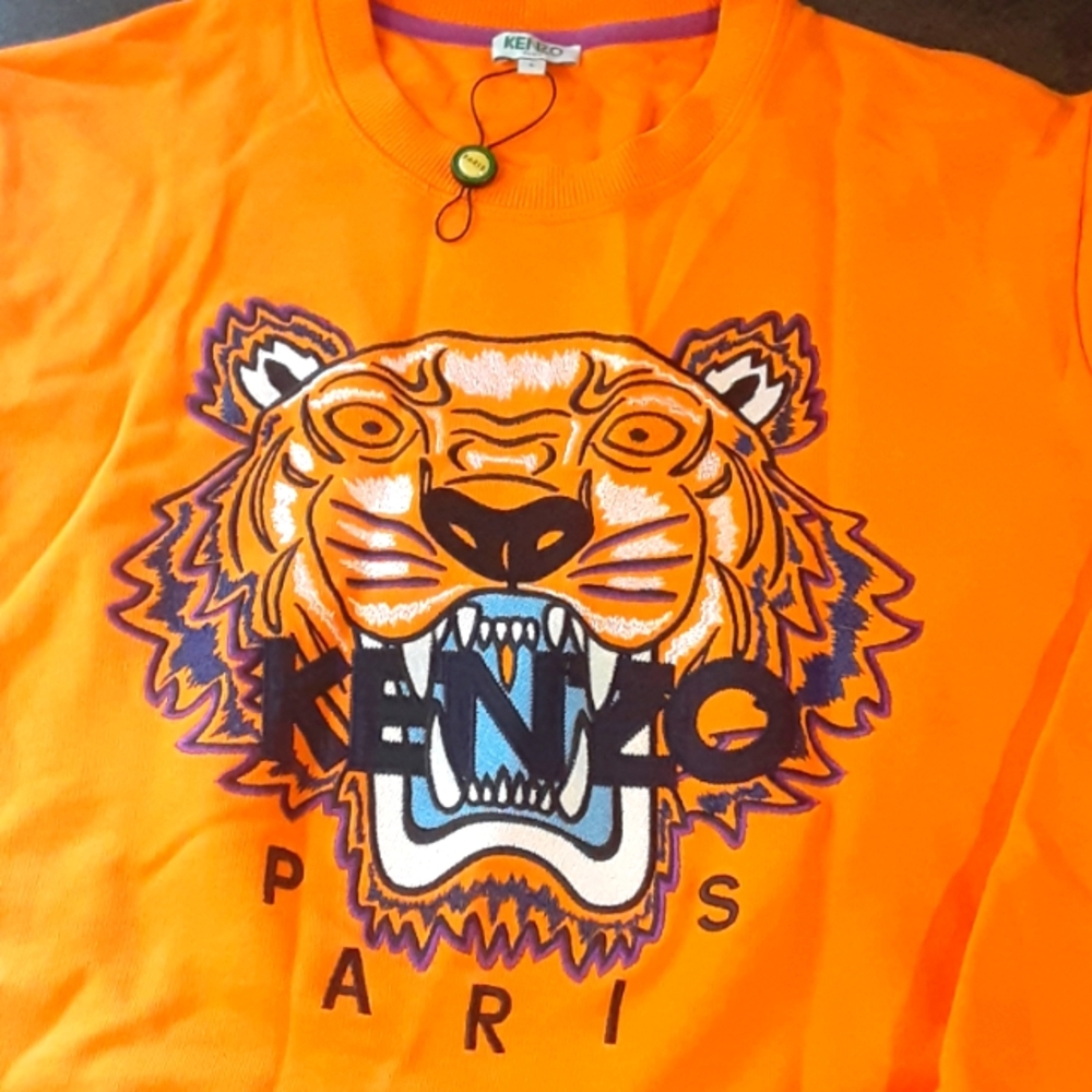 Kenzo Orange Tiger Graphic Sweater with Purple and Black Accents